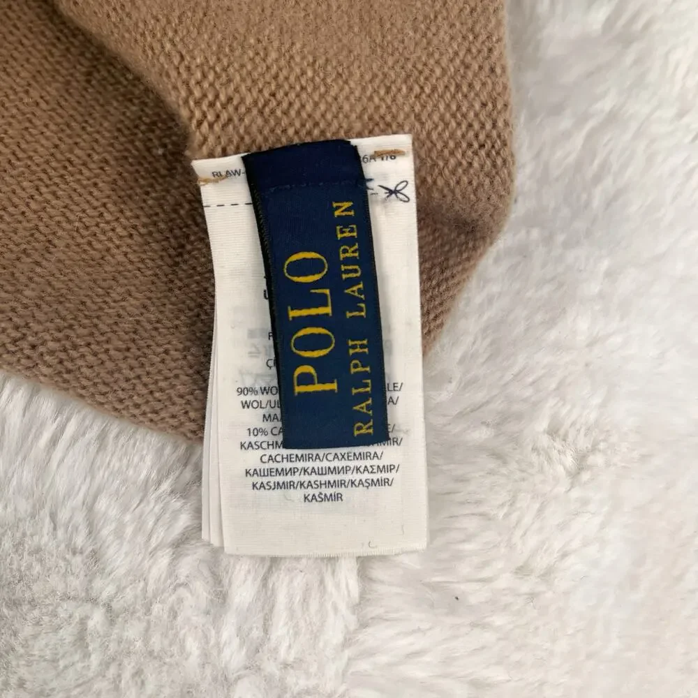 Polo Ralph Lauren Rolled Hem Wool Cashmere Beanie Hat Womens Knit Headwear